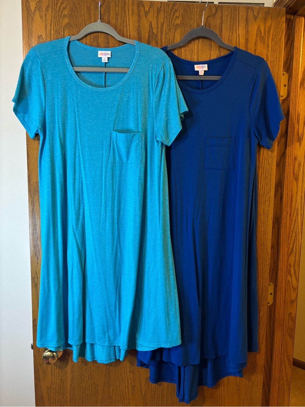 LuLaRoe Casual Pocket Swing Dresses - Teal & Royal Blue.